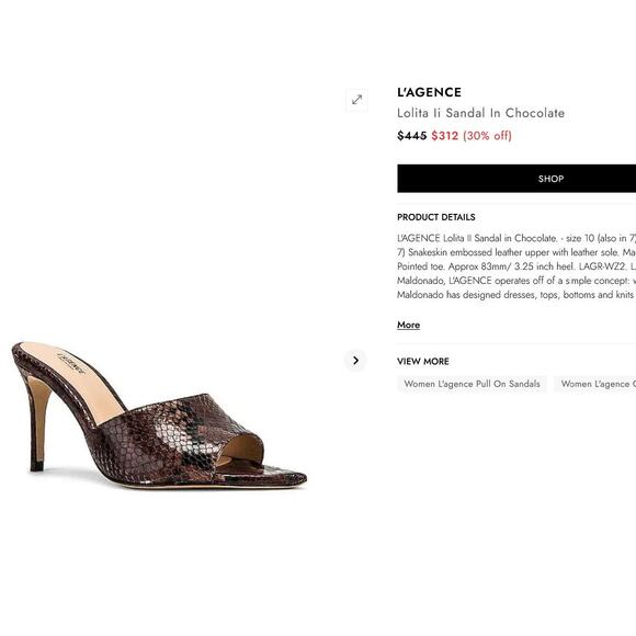 L'Agence Lolita 85mm Snake Embossed Leather Sandals Heels in Chocolate EU 38 - Picture 3 of 6